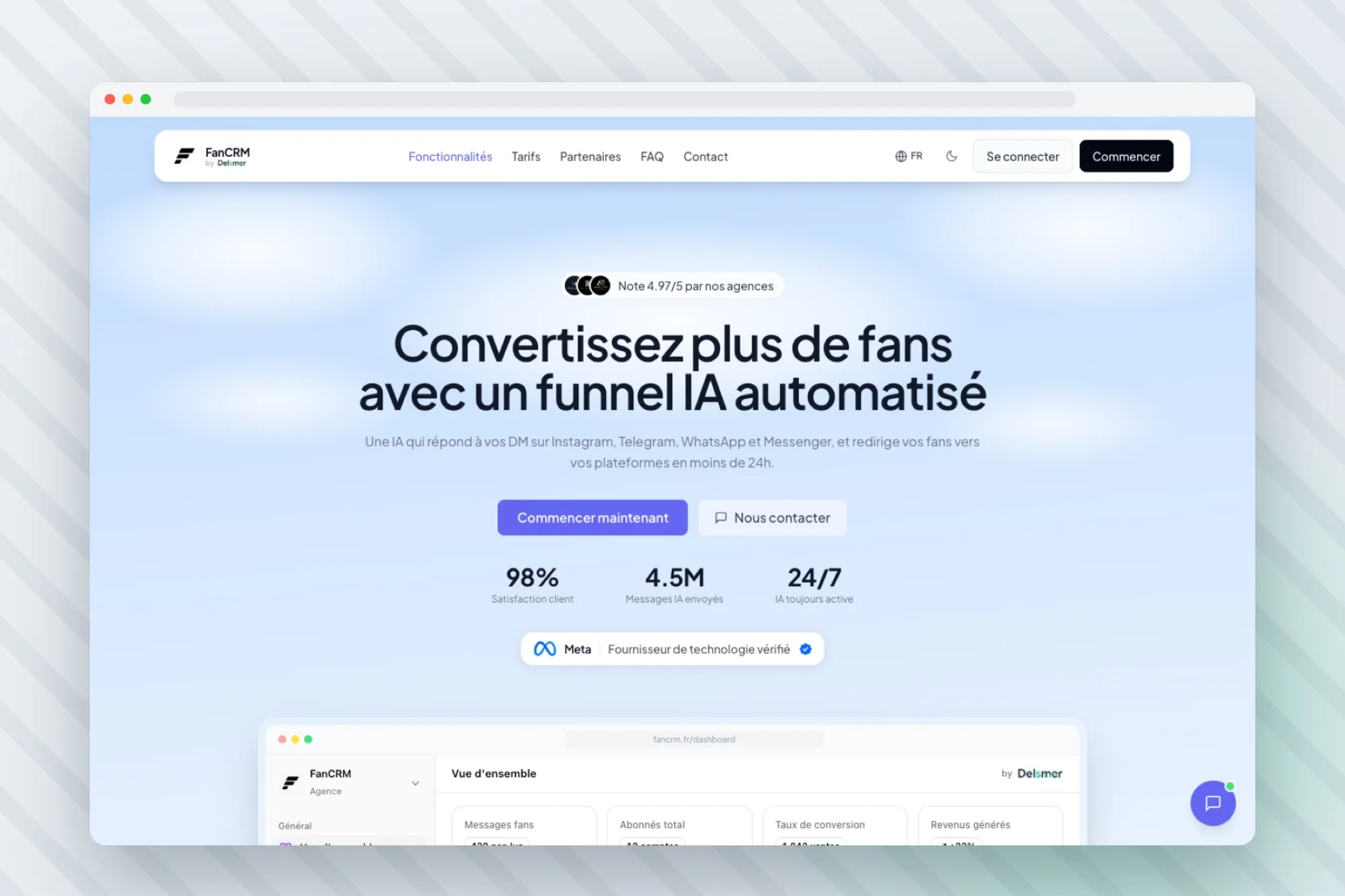 Page d'accueil de FanCRM